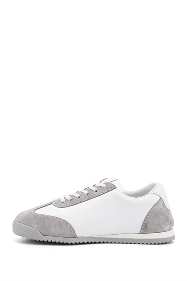 Kadın Beyaz Lastik Bağcıklı Hakiki Deri Sneaker