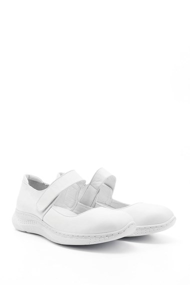 Womens White Ankle-Tied Genuine Leather Ballerina Shoes