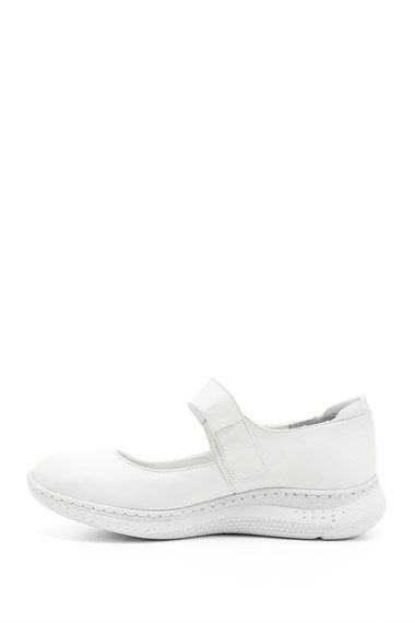 Womens White Ankle-Tied Genuine Leather Ballerina Shoes