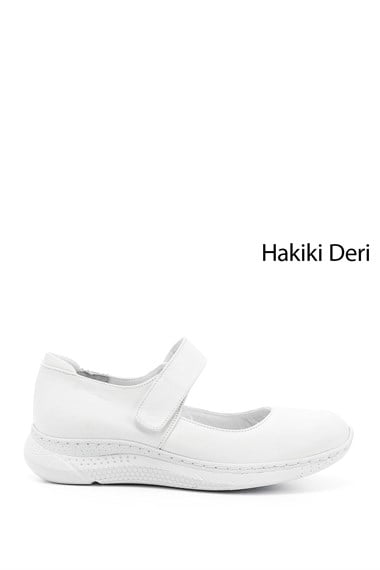 Womens White Ankle-Tied Genuine Leather Ballerina Shoes