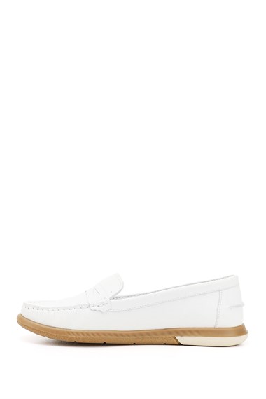 Kadın Beyaz Rok Hakiki Deri Comfort Loafer