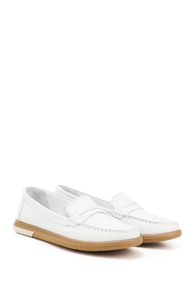 Kadın Beyaz Rok Hakiki Deri Comfort Loafer