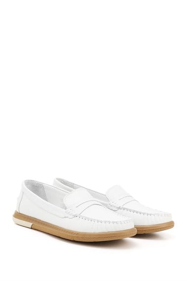 Kadın Beyaz Rok Hakiki Deri Comfort Loafer