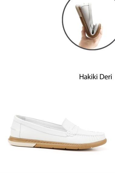 Kadın Beyaz Rok Hakiki Deri Comfort Loafer