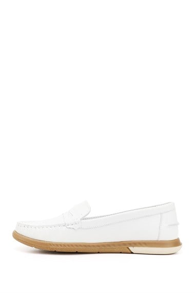 Kadın Beyaz Rok Hakiki Deri Comfort Loafer