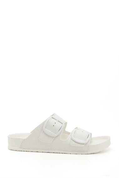 Womens White Buckled Casual Slippers