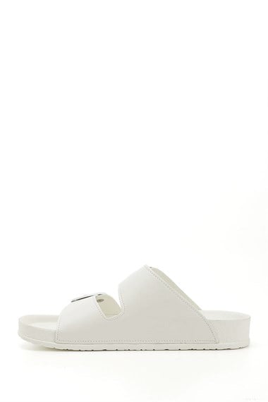 Womens White Buckled Casual Slippers