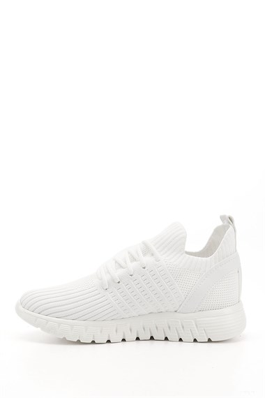 Kadın Beyaz Triko Bağcıklı Memory Foam Tabanlıklı Comfort Sneaker