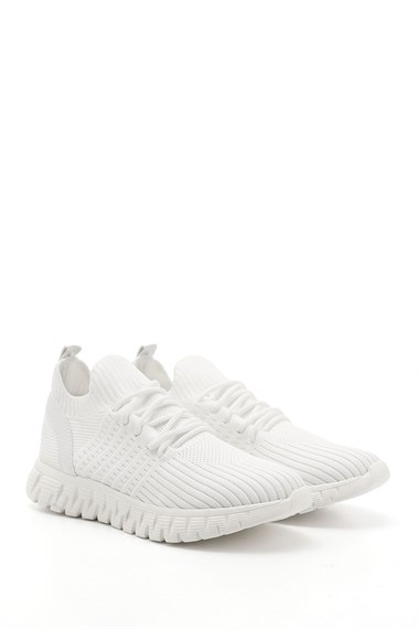 Kadın Beyaz Triko Bağcıklı Memory Foam Tabanlıklı Comfort Sneaker