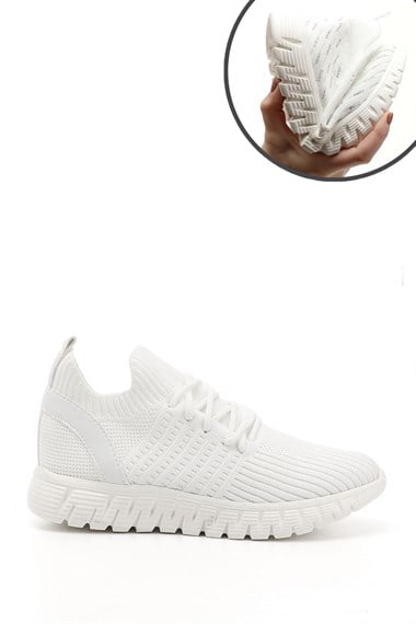 Kadın Beyaz Triko Bağcıklı Memory Foam Tabanlıklı Comfort Sneaker