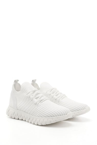 Kadın Beyaz Triko Bağcıklı Memory Foam Tabanlıklı Comfort Sneaker