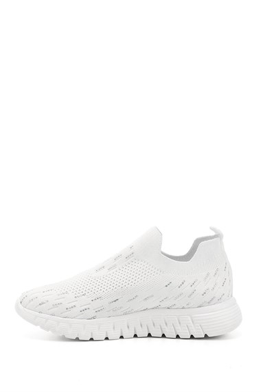 Kadın Beyaz Triko Taşlı Memory Foam Tabanlıklı Comfort Sneaker