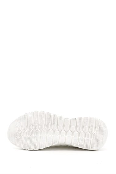 Kadın Beyaz Triko Taşlı Memory Foam Tabanlıklı Comfort Sneaker