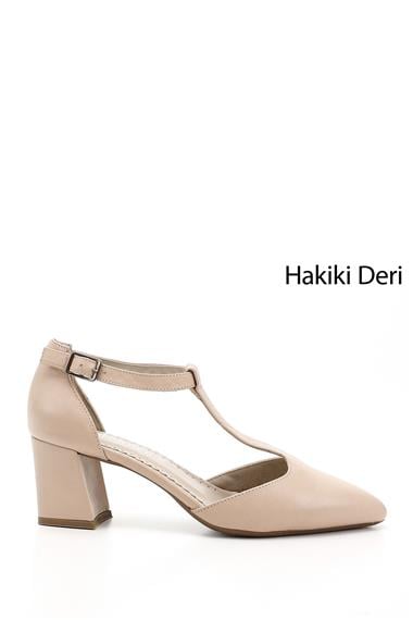 Kadın  Bilekten Bağlı Orta Topuklu Hakiki Deri Ayakkabı