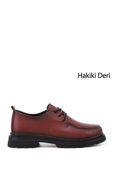 Kadın Bordo Antik Bağcıklı Hakiki Deri Comfort Ayakkabı