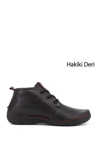 Kadın Bordo Antik Bağcıklı Hakiki Deri Comfort Bot