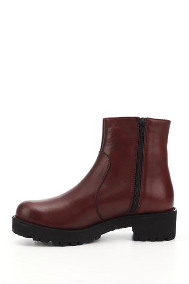 Womens Burgundy Antique Zippered Thick-Heeled Genuine Leather Boots