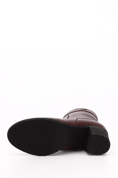 Womens Burgundy Antique Zipper Chunky Heel Genuine Leather Boots