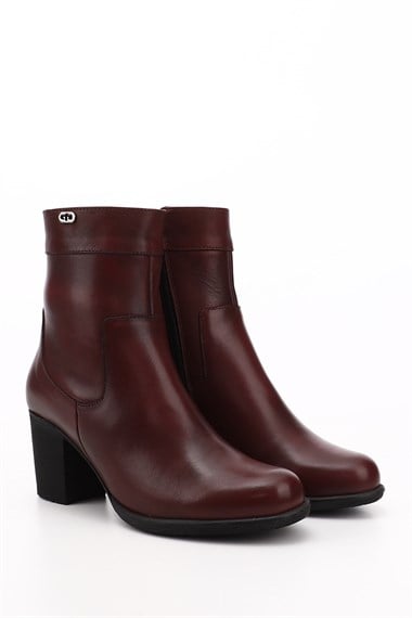 Womens Burgundy Antique Zipper Chunky Heel Genuine Leather Boots