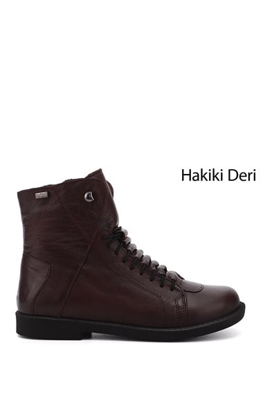Kadın Bordo Antik Fermuarlı Kauçuk Taban Hakiki Deri Bot