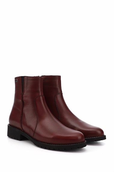 Gon Genuine Leather Round Toe Heeled Rubber Sole Zipper Womens Casual Boots  47408