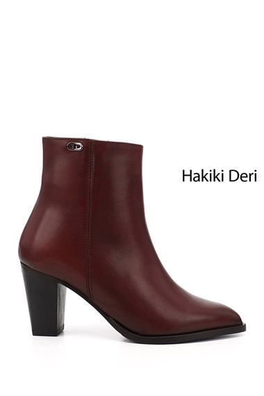 Kadın Bordo Antik Fermuarlı Sivri Burun Hakiki Deri Bot