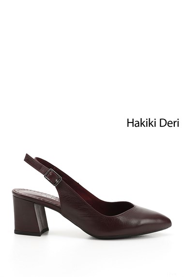 Kadın Bordo Antik Kalın Topuklu Arkası Açık Hakiki Deri Ayakkabı