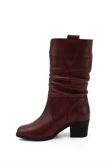 Womens Burgundy Antique Thick Heeled Gusseted Genuine Leather Boots