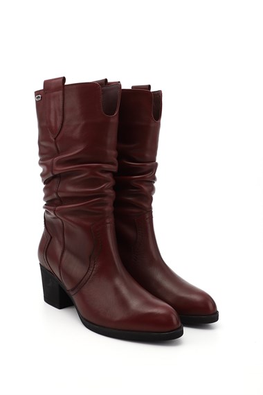 Womens Burgundy Antique Thick Heeled Gusseted Genuine Leather Boots