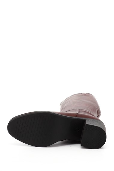 Womens Burgundy Zip-Up Chunky Heel Genuine Leather Boots