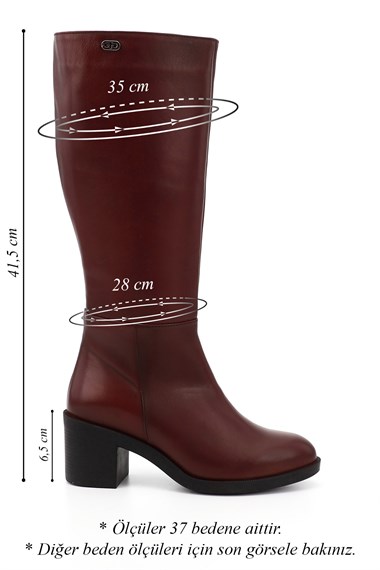 Womens Burgundy Zip-Up Chunky Heel Genuine Leather Boots