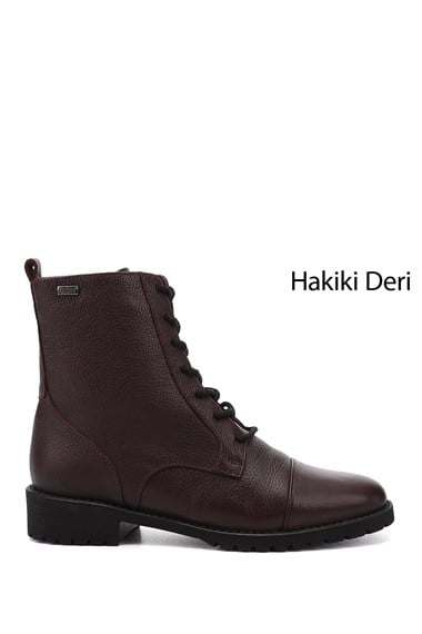 Kadın Bordo Floter Fermuarlı Kauçuk Taban Hakiki Deri Postal Bot