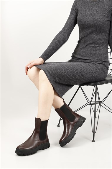 Womens Burgundy Floater Rubber Sole Genuine Leather Chelsea Boots