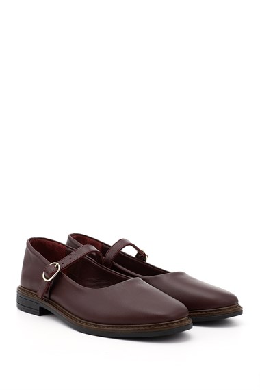 Womens Burgundy Short Chunky Heel Mary Jane Genuine Leather Ballet Flats