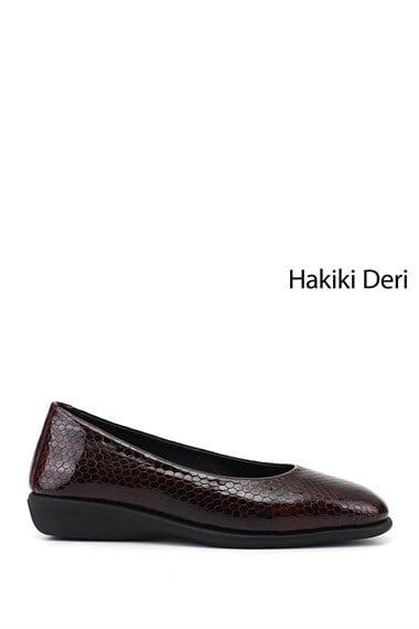 Kadın Bordo Krako Dolgu Taban Hakiki Deri Comfort Ayakkabı
