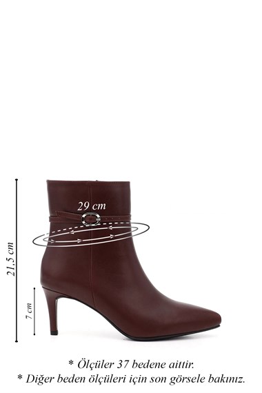 Womens Burgundy Zip-Up Thin-Heeled Genuine Leather Boots
