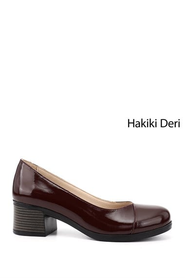 Kadın Bordo Rugan Kısa Kalın Topuklu Hakiki Deri Ayakkabı