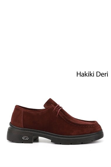Kadın Bordo Süet Bağcıklı Hakiki Deri Comfort Ayakkabı