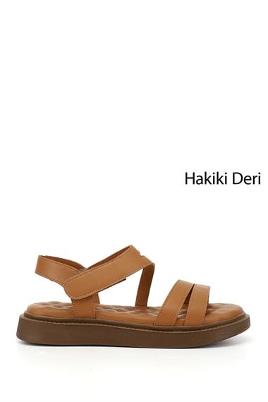 Kadın  Cırt Bantlı Dolgu Taban Hakiki Deri Comfort Sandalet