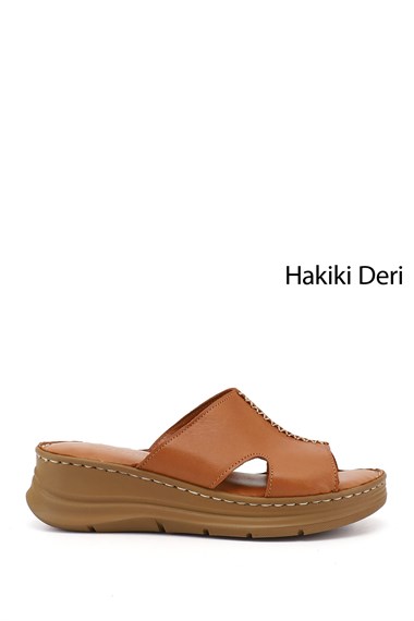 Kadın  Dolgu Taban Hakiki Deri Terlik