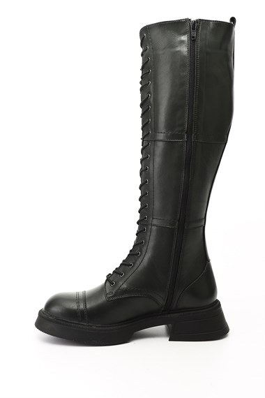 Kadın  Fermuarlı  Kalın Topuklu Hakiki Deri Postal Çizme