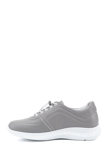 Kadın Gri Bağcıklı Dolgu Taban Hakiki Deri Sneaker