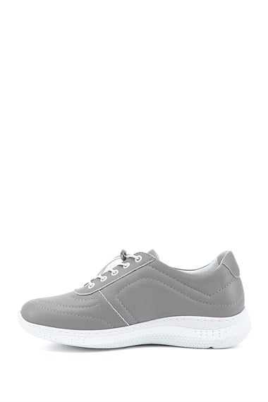 Kadın Gri Bağcıklı Dolgu Taban Hakiki Deri Sneaker