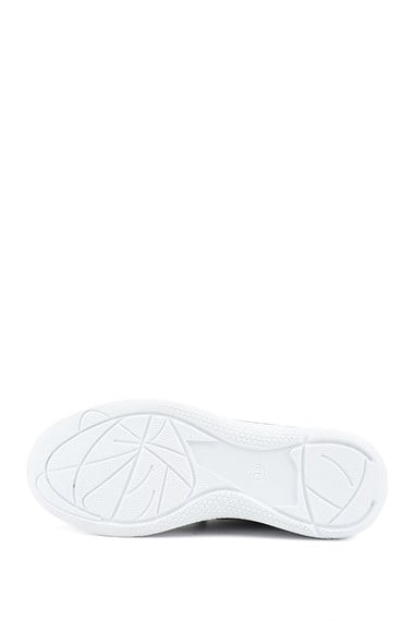 Kadın Gri Bağcıklı Dolgu Taban Hakiki Deri Sneaker