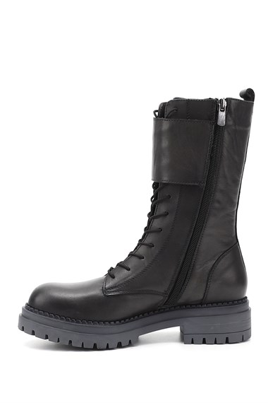 Womens Gray Zippered Genuine Leather Combat Boots