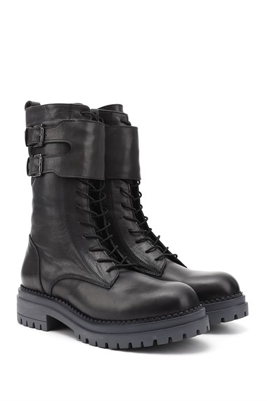 Womens Gray Zippered Genuine Leather Combat Boots