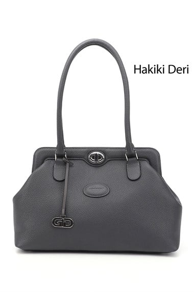 Kadın Gri Floter Hakiki Deri El ve Omuz Çantası