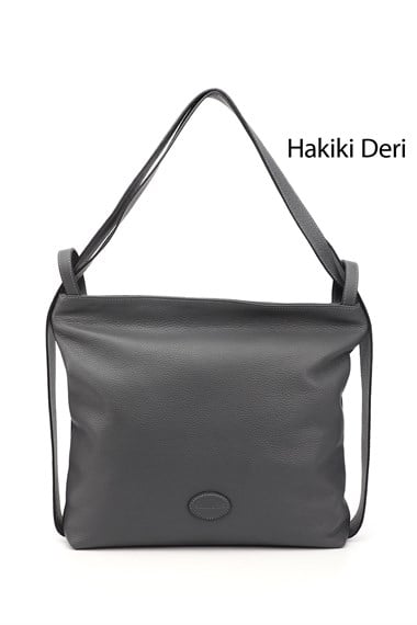 Kadın Gri Floter Hakiki Deri Omuz Ve Sırt Çantası
