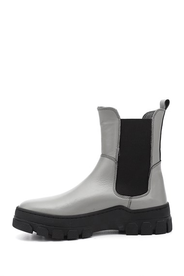 Womens Gray Rubber Sole Genuine Leather Chelsea Boots