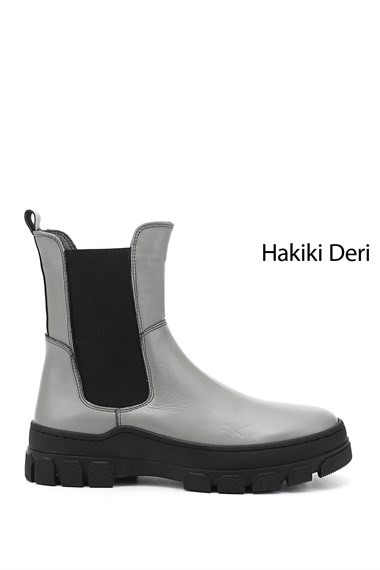 Womens Gray Rubber Sole Genuine Leather Chelsea Boots